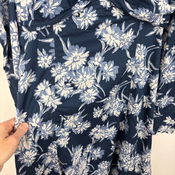 Polo Ralph Lauren Bloom Gathered Midi Dress Blue White Floral - NO TAGS ~ Large - Picture 10 of 12